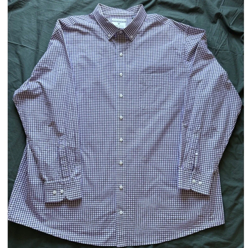 Oak Hill‎ Mens 2XLT Purple Gingham Plaid Button Down Shirt Wrinkle Free Cool Dry